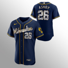 Milwaukee Brewers #26 Aaron Ashby Authentic 2022 Golden Diamond Navy Jersey