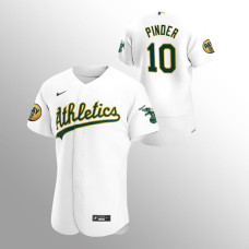 Oakland Athletics #10 Chad Pinder Ray Patch Home Authentic White Jersey