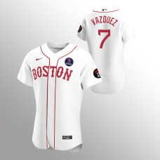 Red Sox #7 Christian Vazquez Alternate Boston Strong White Jersey
