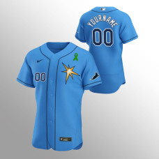 Custom Light Blue Rays Jersey Green Ribbon Authentic Alternate