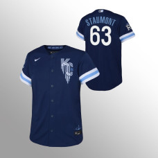 Royals #63 Youth Josh Staumont 2022 City Connect Replica Navy Jersey