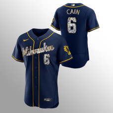 Milwaukee Brewers #6 Lorenzo Cain Authentic 2022 Golden Diamond Navy Jersey