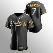 Men's Atlanta Braves Dansby Swanson Golden Edition Black Authentic Jersey