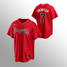 Men's Atlanta Braves Dansby Swanson #7 Red 2020 Replica Alternate Jersey