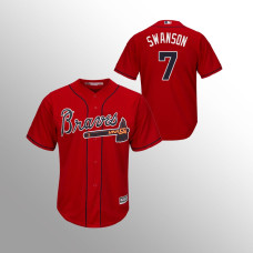 Men's Atlanta Braves Scarlet Official Alternate #7 Dansby Swanson 2019 Cool Base Jersey