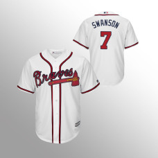 Men's Atlanta Braves White Majestic Home Official #7 Dansby Swanson 2019 Cool Base Jersey