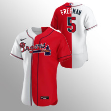 Men's Atlanta Braves Freddie Freeman #5 White Red Color Split Authentic Jersey