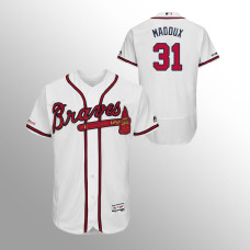 Men's Atlanta Braves #31 White Greg Maddux MLB 150th Anniversary Patch Flex Base Authentic Collection Home Jersey