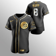 Men's Chicago Cubs Ian Happ #8 Black Golden Edition Authentic Jersey