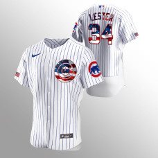 Men's Chicago Cubs #34 Jon Lester 2020 Stars & Stripes 4th of July White Jersey