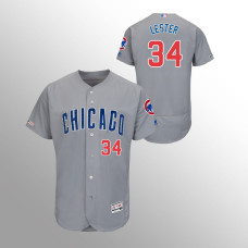 Men's Chicago Cubs #34 Gray Jon Lester MLB 150th Anniversary Patch Flex Base Authentic Collection Road Jersey