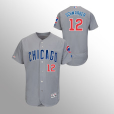 Men's Chicago Cubs #12 Gray Kyle Schwarber MLB 150th Anniversary Patch Flex Base Authentic Collection Road Jersey