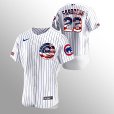 Men's Chicago Cubs #23 Ryne Sandberg 2020 Stars & Stripes 4th of July White Jersey