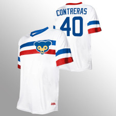 Men's Chicago Cubs #40 Willson Contreras White V-Neck Cooperstown Collection Jersey