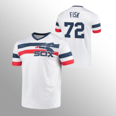 Men's Chicago White Sox Carlton Fisk #72 White Cooperstown Collection V-Neck Jersey