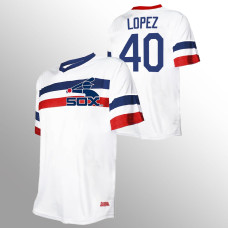 Men's Chicago White Sox #40 Reynaldo Lopez White V-Neck Cooperstown Collection Jersey