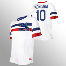 Men's Chicago White Sox #10 Yoan Moncada White V-Neck Cooperstown Collection Jersey