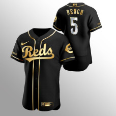 Men's Cincinnati Reds Johnny Bench Golden Edition Black Authentic Jersey