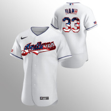 Men's Cleveland Indians #33 Brad Hand 2020 Stars & Stripes 4th of July White Jersey