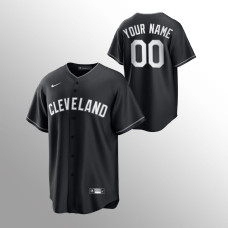 Custom Cleveland Indians Black White 2021 All Black Fashion Replica Jersey