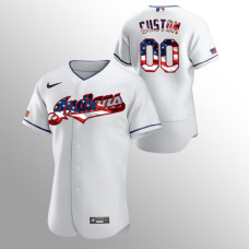Men's Cleveland Indians #00 Custom 2020 Stars & Stripes 4th of July White Jersey