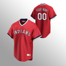 Men's Cleveland Indians #00 Custom Red Road Cooperstown Collection Jersey