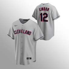 Men's Cleveland Indians Francisco Lindor #12 Gray 2020 Replica Road Jersey