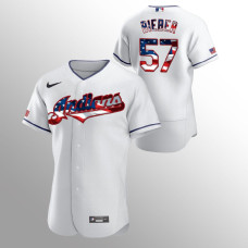 Men's Cleveland Indians #57 Shane Bieber 2020 Stars & Stripes 4th of July White Jersey