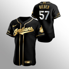 Men's Cleveland Indians Shane Bieber Golden Edition Black Authentic Jersey
