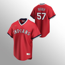 Men's Cleveland Indians #57 Shane Bieber Red Road Cooperstown Collection Jersey