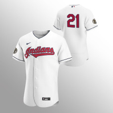 Men's Cleveland Indians #21 White Authentic Roberto Clemente Day Jersey
