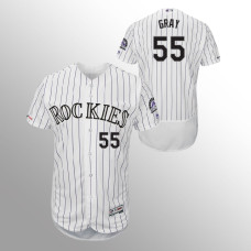Men's Colorado Rockies #55 White Jon Gray MLB 150th Anniversary Patch Flex Base Authentic Collection Home Jersey