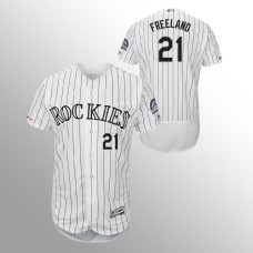 Men's Colorado Rockies #21 White Kyle Freeland MLB 150th Anniversary Patch Flex Base Authentic Collection Home Jersey