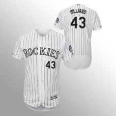 Men's Colorado Rockies #43 White Sam Hilliard MLB 150th Anniversary Patch Flex Base Authentic Collection Home Jersey
