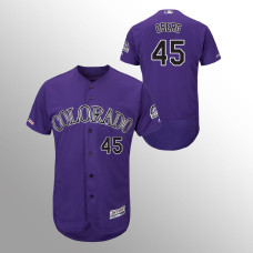 Men's Colorado Rockies #45 Purple Scott Oberg MLB 150th Anniversary Patch Flex Base Authentic Collection Alternate Jersey