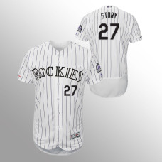 Men's Colorado Rockies #27 White Trevor Story MLB 150th Anniversary Patch Flex Base Authentic Collection Home Jersey