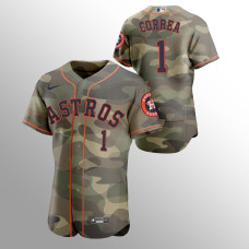 Men's Houston Astros Carlos Correa #1 Camo 2021 Armed Forces Day Authentic Jersey