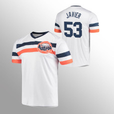 Men's Houston Astros Cristian Javier #53 White Cooperstown Collection V-Neck Jersey