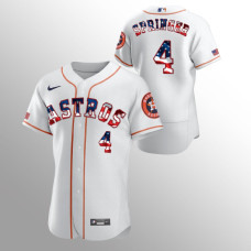 Men's Houston Astros #4 George Springer 2020 Stars & Stripes 4th of July White Jersey