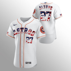 Men's Houston Astros #27 Jose Altuve 2020 Stars & Stripes 4th of July White Jersey