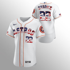 Men's Houston Astros #22 Josh Reddick 2020 Stars & Stripes 4th of July White Jersey