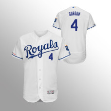 Men's Kansas City Royals #4 White Alex Gordon MLB 150th Anniversary Patch Flex Base Majestic Home Jersey