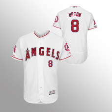 Men's Los Angeles Angels #8 White Justin Upton MLB 150th Anniversary Patch Flex Base Majestic Home Jersey