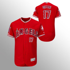 Men's Los Angeles Angels #17 Scarlet Shohei Ohtani MLB 150th Anniversary Patch Flex Base Majestic Alternate Jersey
