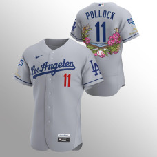 Men's Los Angeles Dodgers A.J. Pollock 2020 World Series Champions Gray Tommy Bahama Authentic Jersey