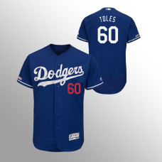 Men's Los Angeles Dodgers #60 Royal Andrew Toles MLB 150th Anniversary Patch Flex Base Majestic Alternate Jersey