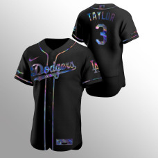 Men's Los Angeles Dodgers Chris Taylor Authentic Black Holographic Golden Edition Jersey