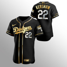 Men's Los Angeles Dodgers Clayton Kershaw 2020 World Series Champions Black Golden Limited Authentic Jersey