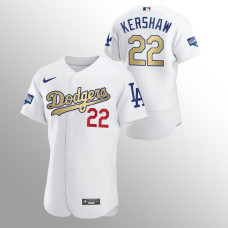 Men's Los Angeles Dodgers Clayton Kershaw 2021 Gold Program White Patch Authentic Jersey