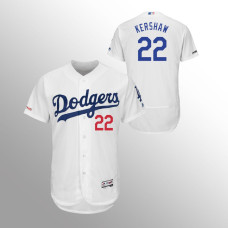 Men's Los Angeles Dodgers #22 White Clayton Kershaw MLB 150th Anniversary Patch Flex Base Majestic Home Jersey